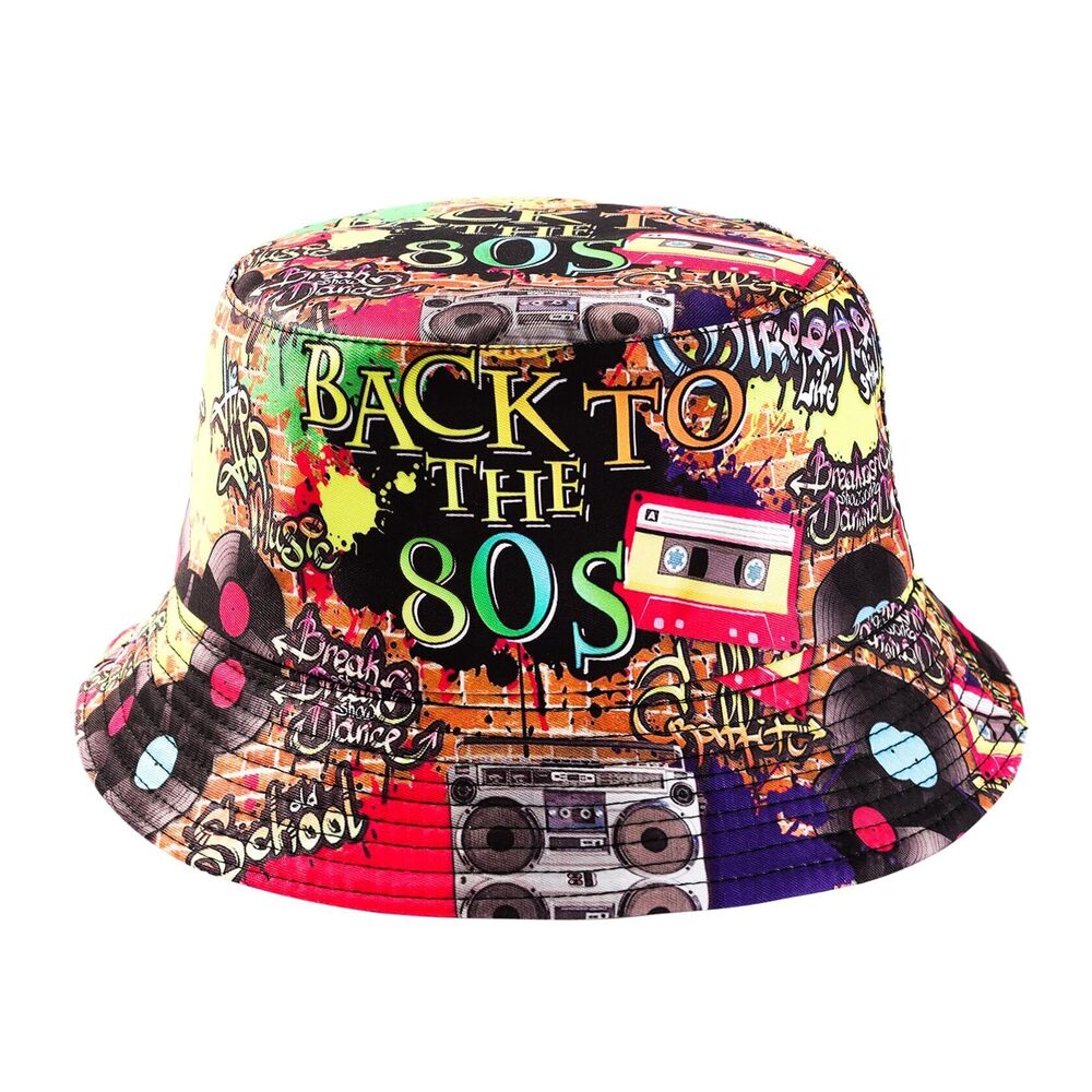 8003 80S Theme Party Funny Retro Hats, Vintage Print Fisherman Hats